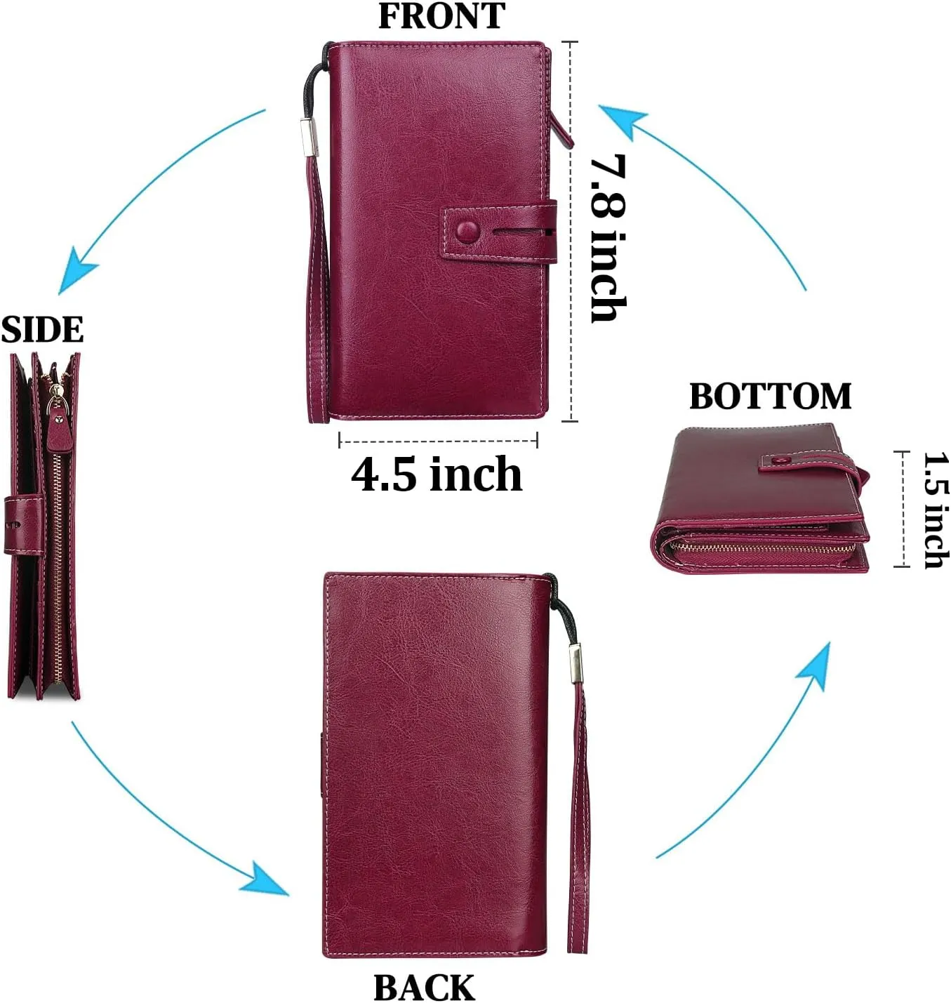 FT FUNTOR Women's Big Fat RFID Blocking Wallet Leather Zip Around Clutch Large Phone Organizer Wristlet