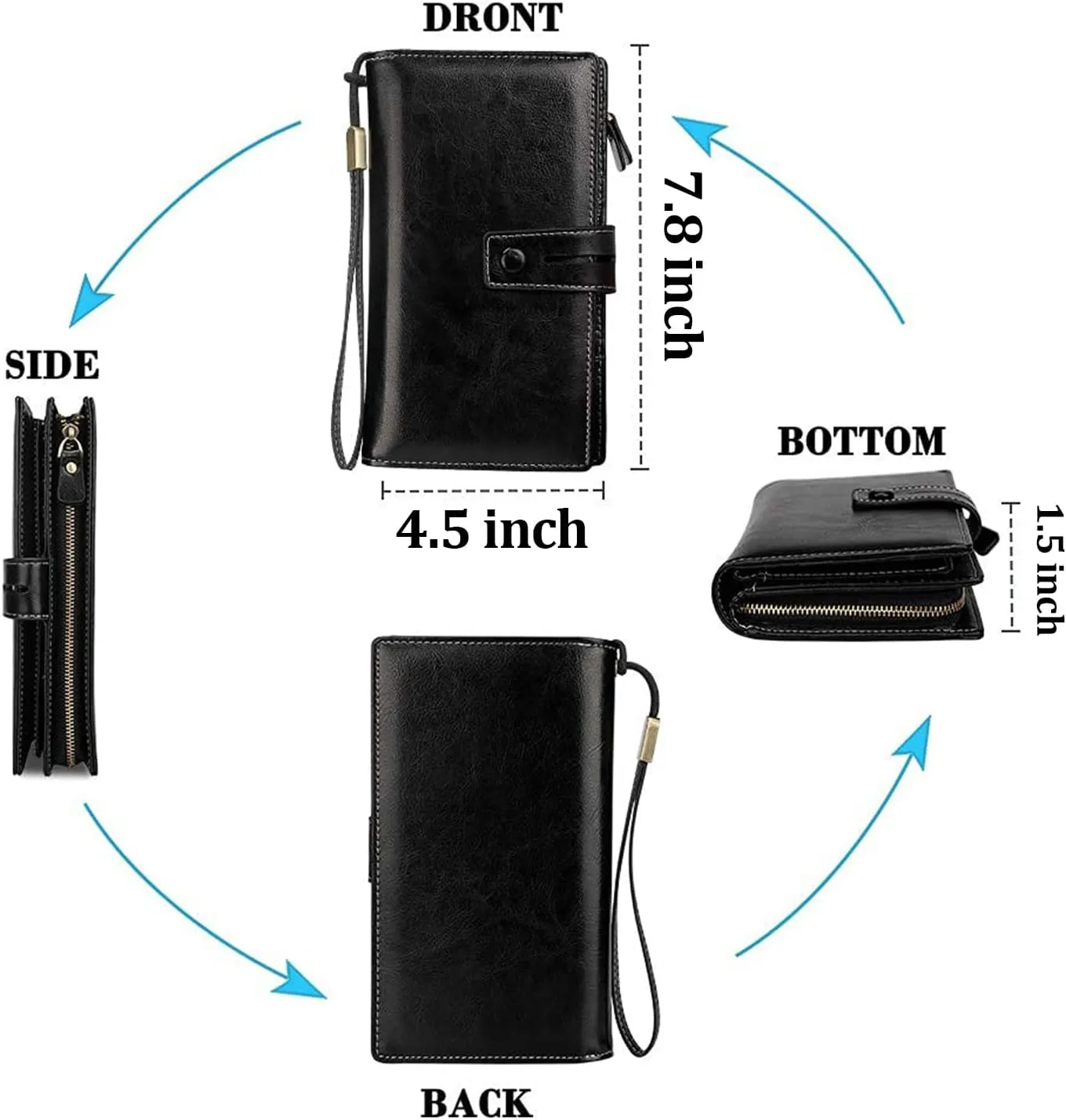 FT FUNTOR Women's Big Fat RFID Blocking Wallet Leather Zip Around Clutch Large Phone Organizer Wristlet