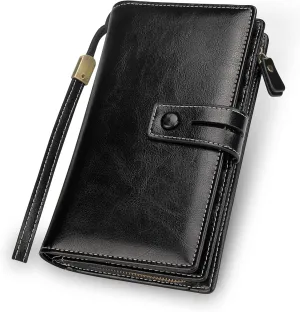 FT FUNTOR Women's Big Fat RFID Blocking Wallet Leather Zip Around Clutch Large Phone Organizer Wristlet
