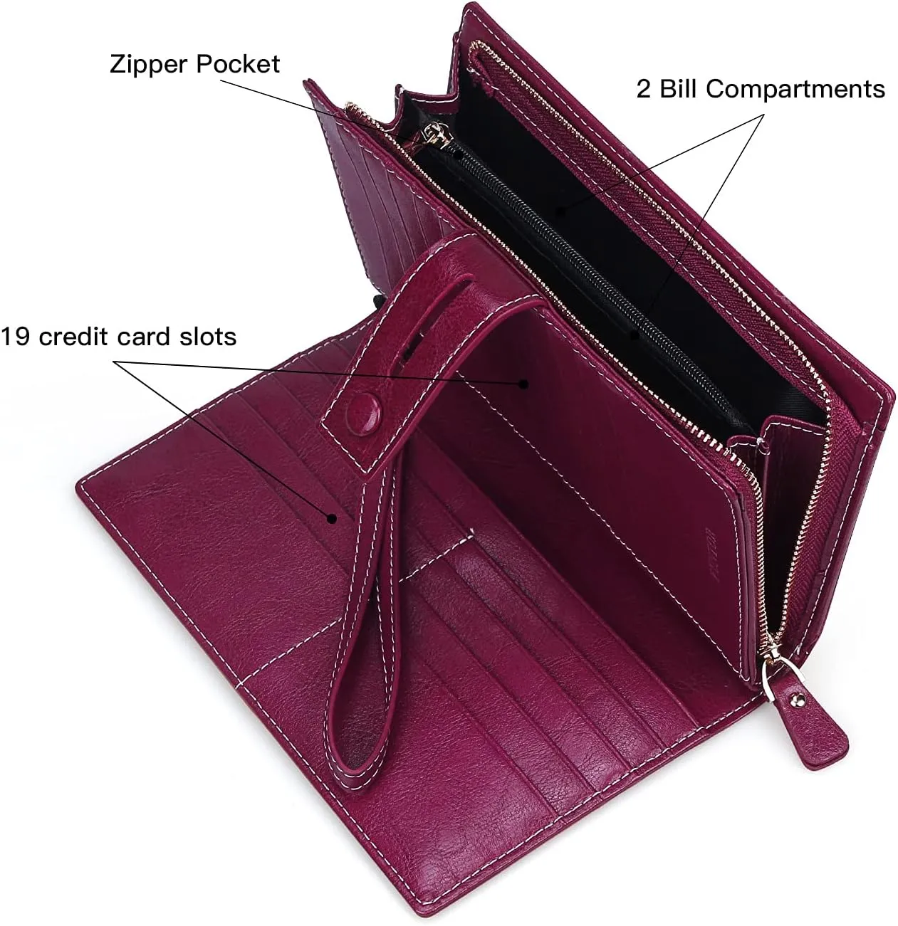 FT FUNTOR Women's Big Fat RFID Blocking Wallet Leather Zip Around Clutch Large Phone Organizer Wristlet