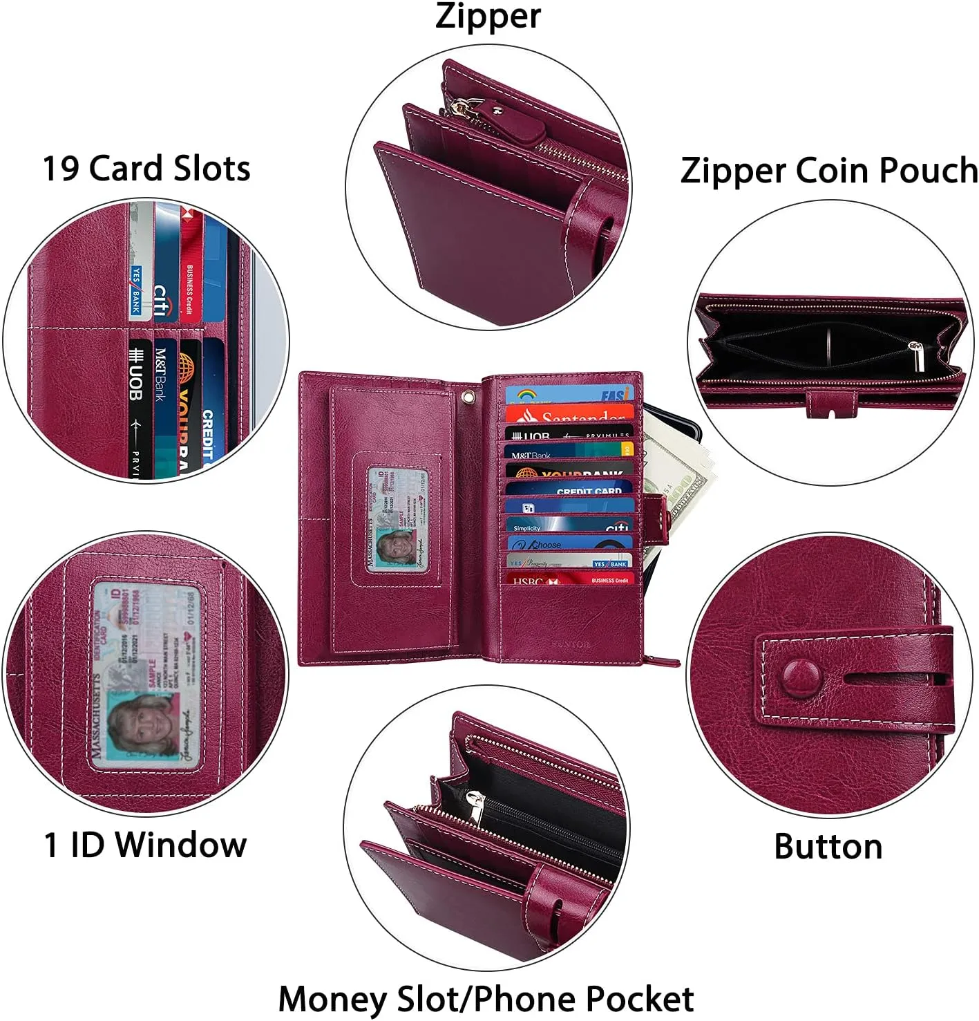 FT FUNTOR Women's Big Fat RFID Blocking Wallet Leather Zip Around Clutch Large Phone Organizer Wristlet