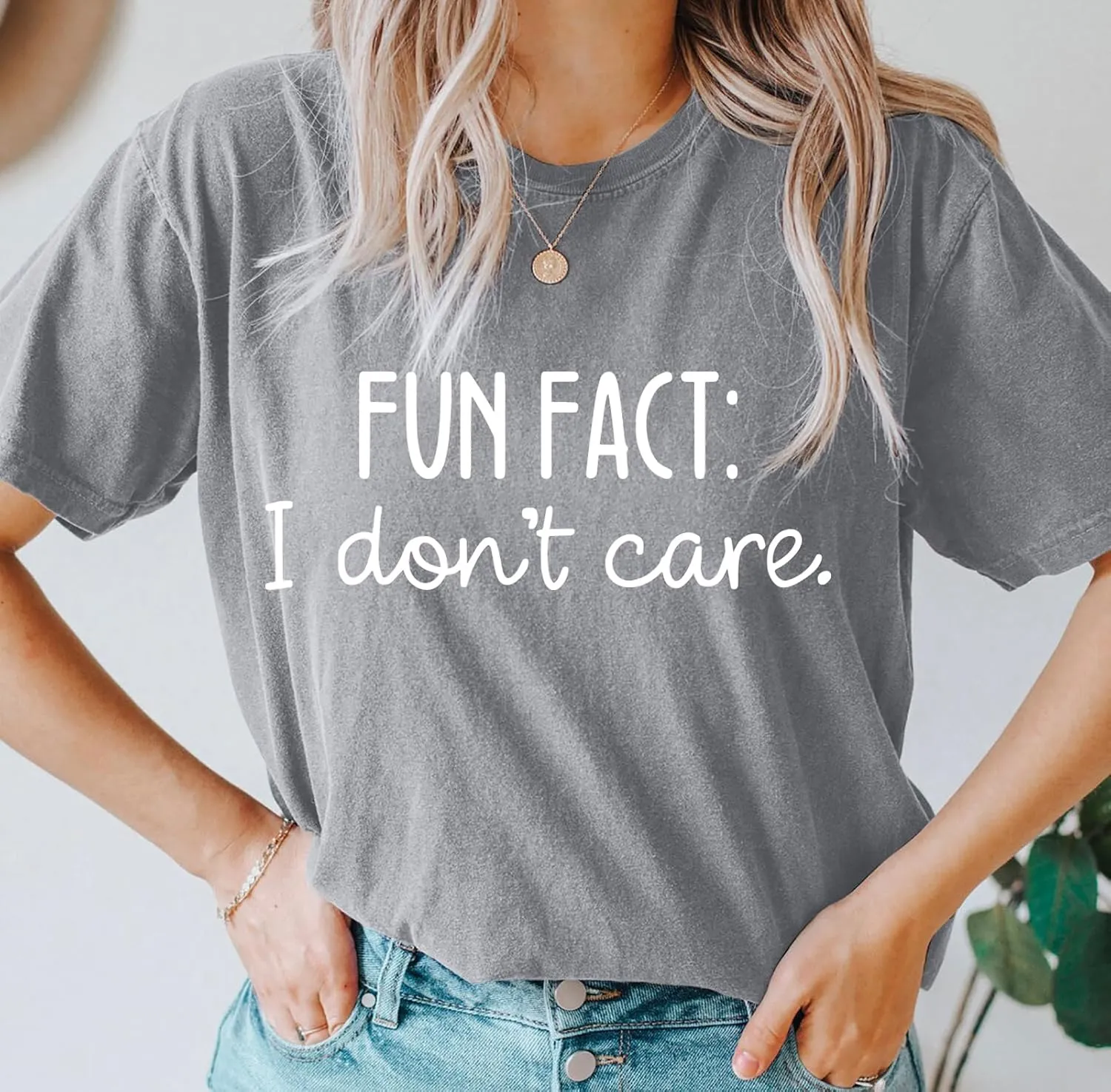 Fun Fact I Don't Care Shirts for Women Funny Letter Printed Casual Short Sleeve Tee Top