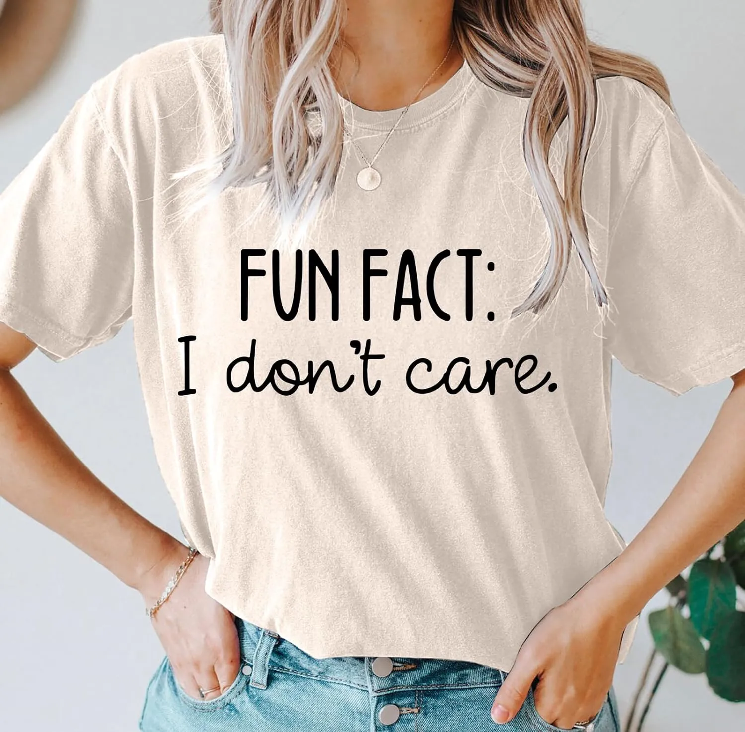 Fun Fact I Don't Care Shirts for Women Funny Letter Printed Casual Short Sleeve Tee Top