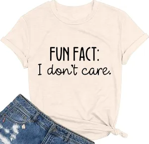 Fun Fact I Don't Care Shirts for Women Funny Letter Printed Casual Short Sleeve Tee Top