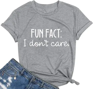 Fun Fact I Don't Care Shirts for Women Funny Letter Printed Casual Short Sleeve Tee Top