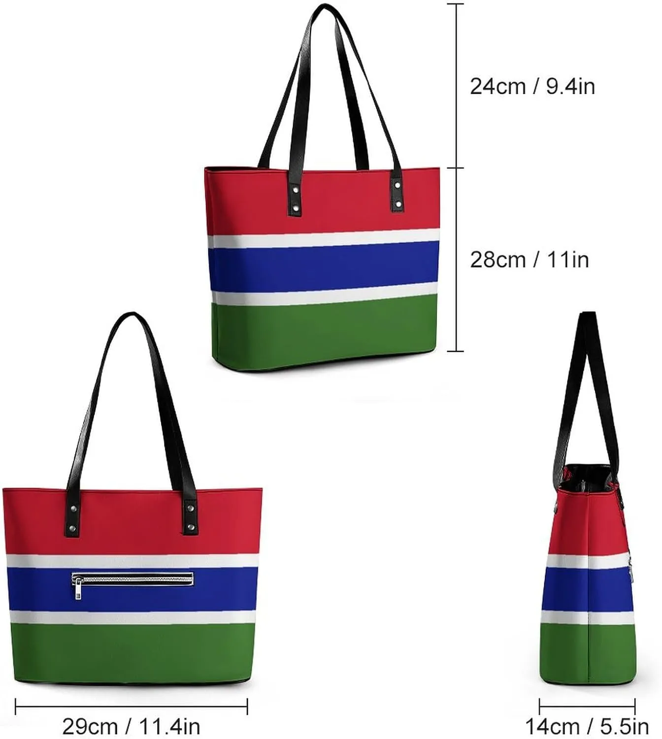 Functional Haiti-Flag Shoulder Tote Bag Women Zipper Leather for Daily Essentials