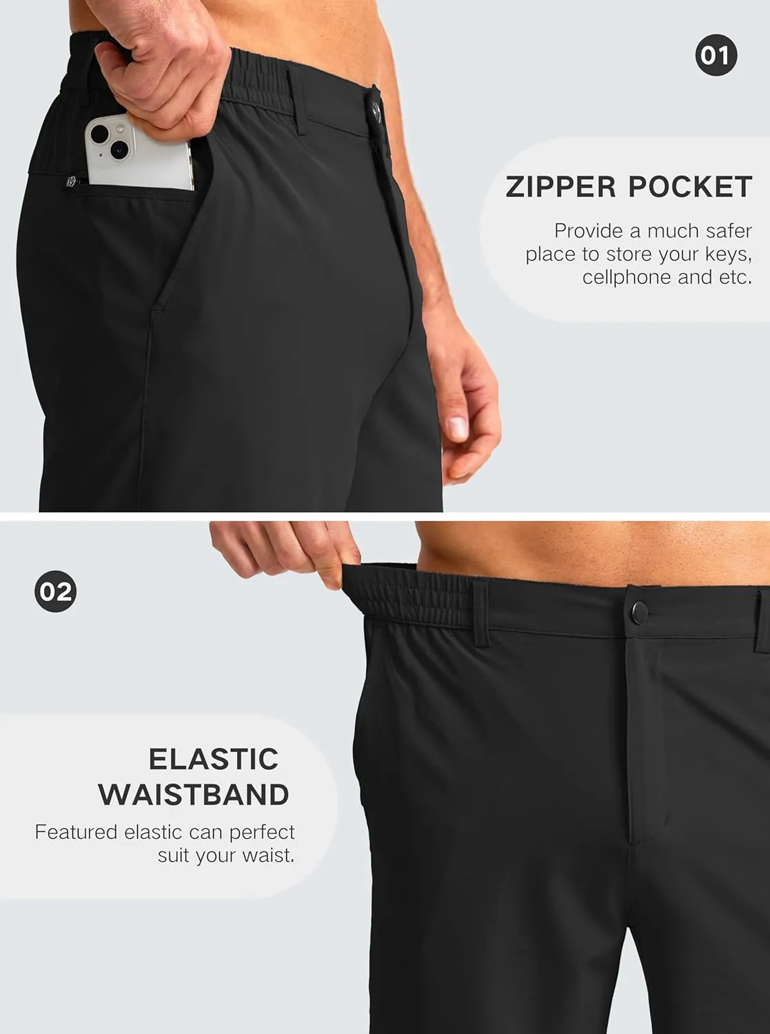G Gradual Men's Casual Shorts 9" Lightweight Golf Shorts for Men Stretch with 3 Pockets Quick Dry Breathable Work Shorts