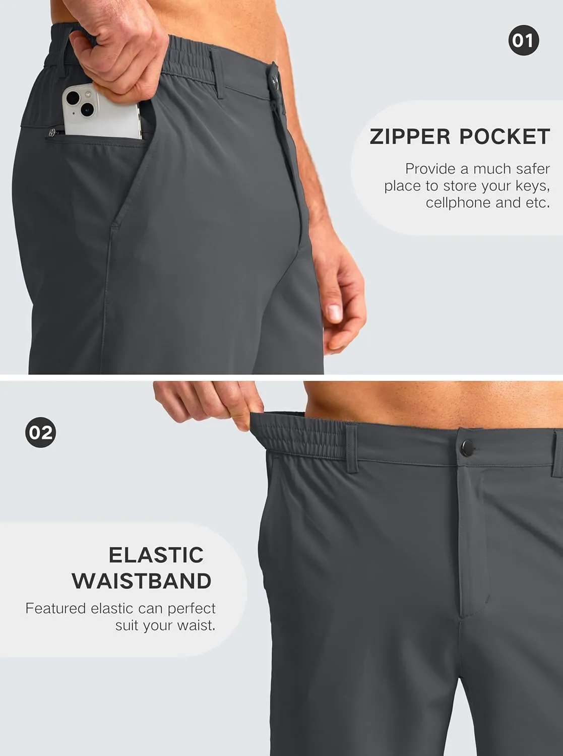 G Gradual Men's Casual Shorts 9" Lightweight Golf Shorts for Men Stretch with 3 Pockets Quick Dry Breathable Work Shorts