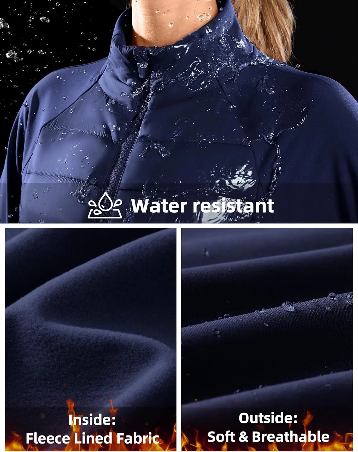 G Gradual Women's Running Fleece Lined Jackets 6 Pockets Lightweight Water Resistant Puffer Jacket for Hiking Travel