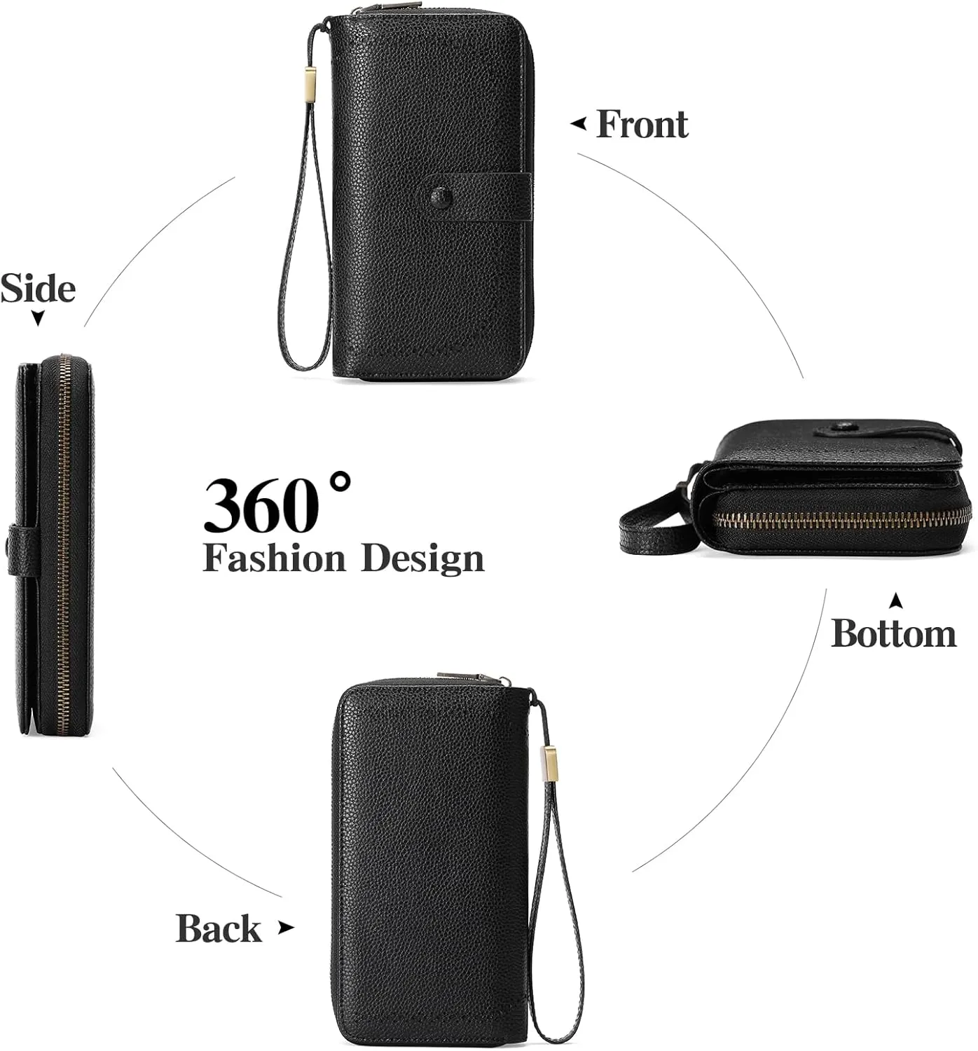GAEKEAO Leather Credit Card Holder Wallet for Women RFID Blocking Large Capacity Bifold Zipper Card Case Organizer with Wristlet 45 Slots