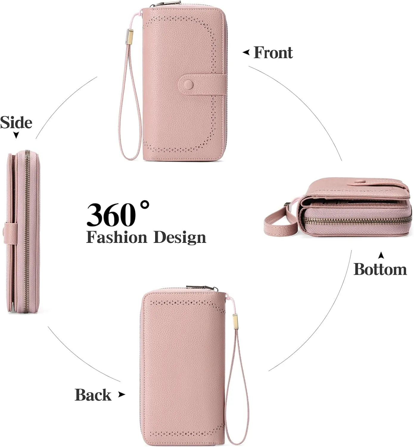 GAEKEAO Leather Credit Card Holder Wallet for Women RFID Blocking Large Capacity Bifold Zipper Card Case Organizer with Wristlet 45 Slots