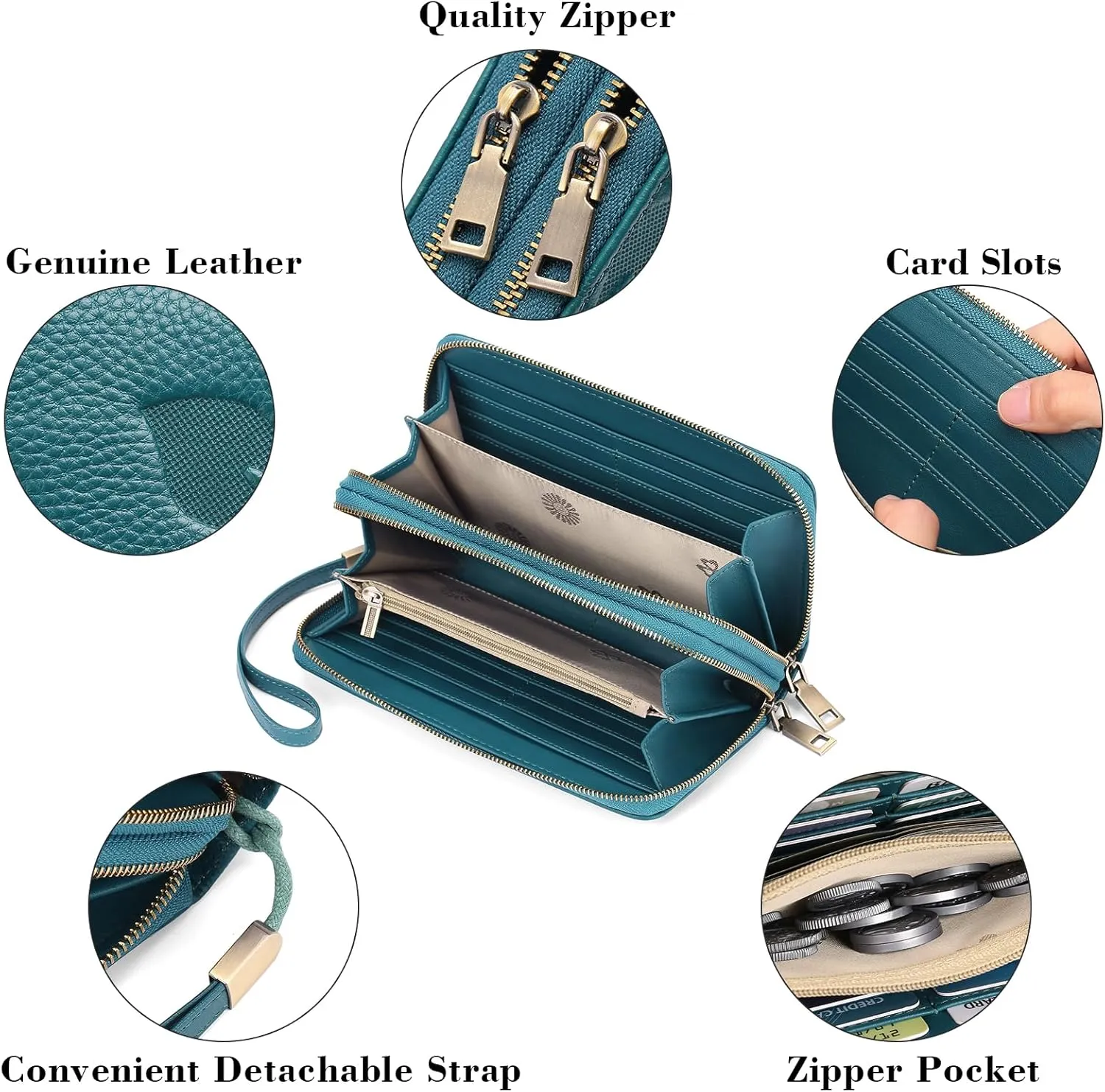 GAEKEAO Wallet for Women Clutch RFID Blocking Leather Wristlet Purse Large Capacity Credit Card Holder with Grip Hand Strap