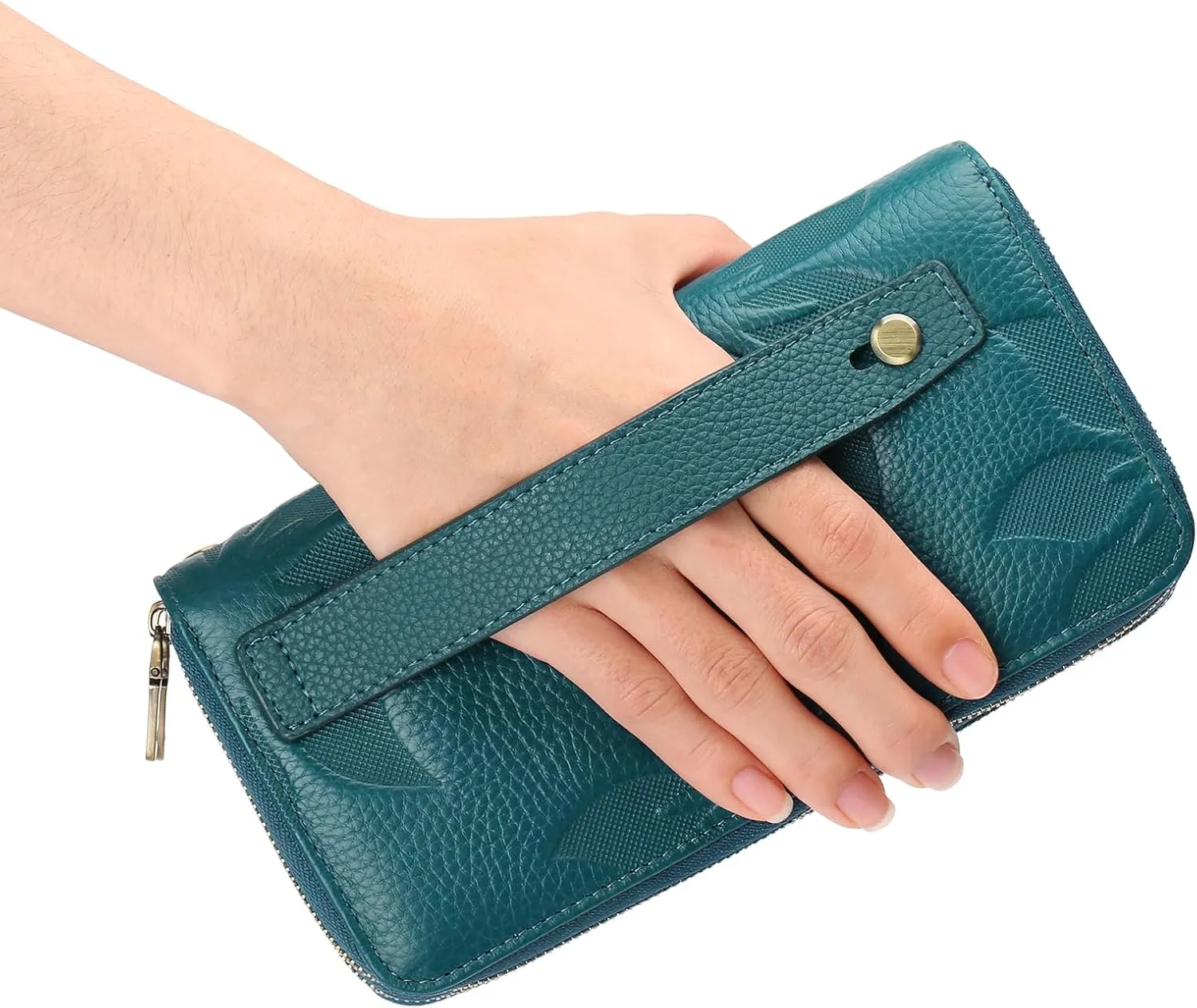 GAEKEAO Wallet for Women Clutch RFID Blocking Leather Wristlet Purse Large Capacity Credit Card Holder with Grip Hand Strap