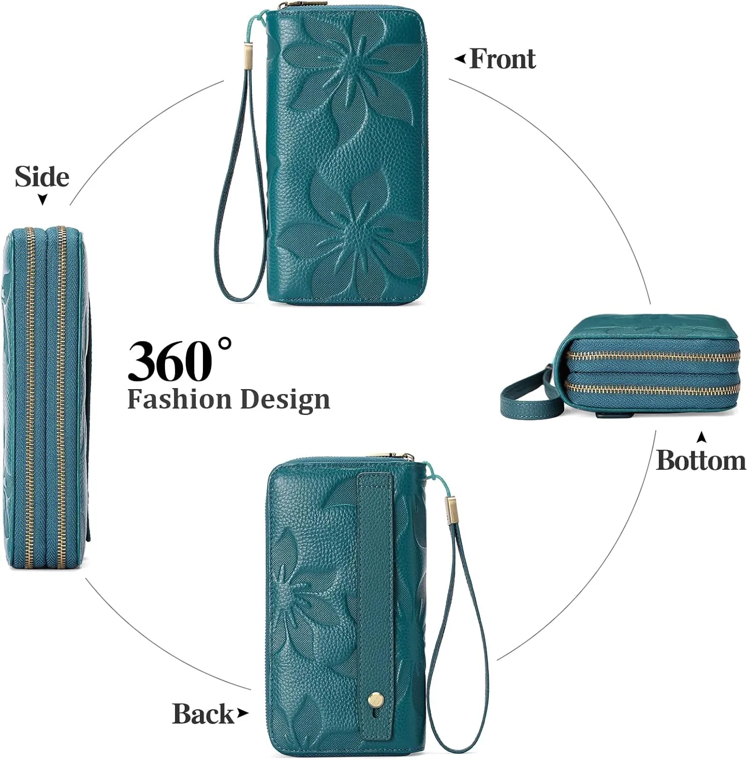 GAEKEAO Wallet for Women Clutch RFID Blocking Leather Wristlet Purse Large Capacity Credit Card Holder with Grip Hand Strap