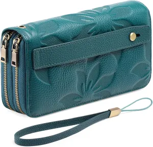 GAEKEAO Wallet for Women Clutch RFID Blocking Leather Wristlet Purse Large Capacity Credit Card Holder with Grip Hand Strap
