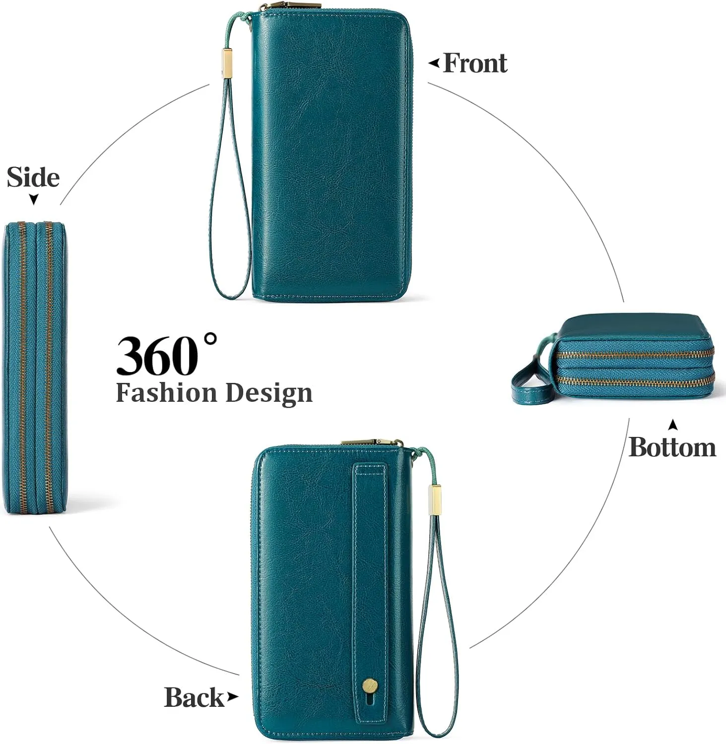 GAEKEAO Wallet for Women Clutch RFID Blocking Wristlet Leather Purse Large Capacity Credit Card Holder with Grip Hand Strap