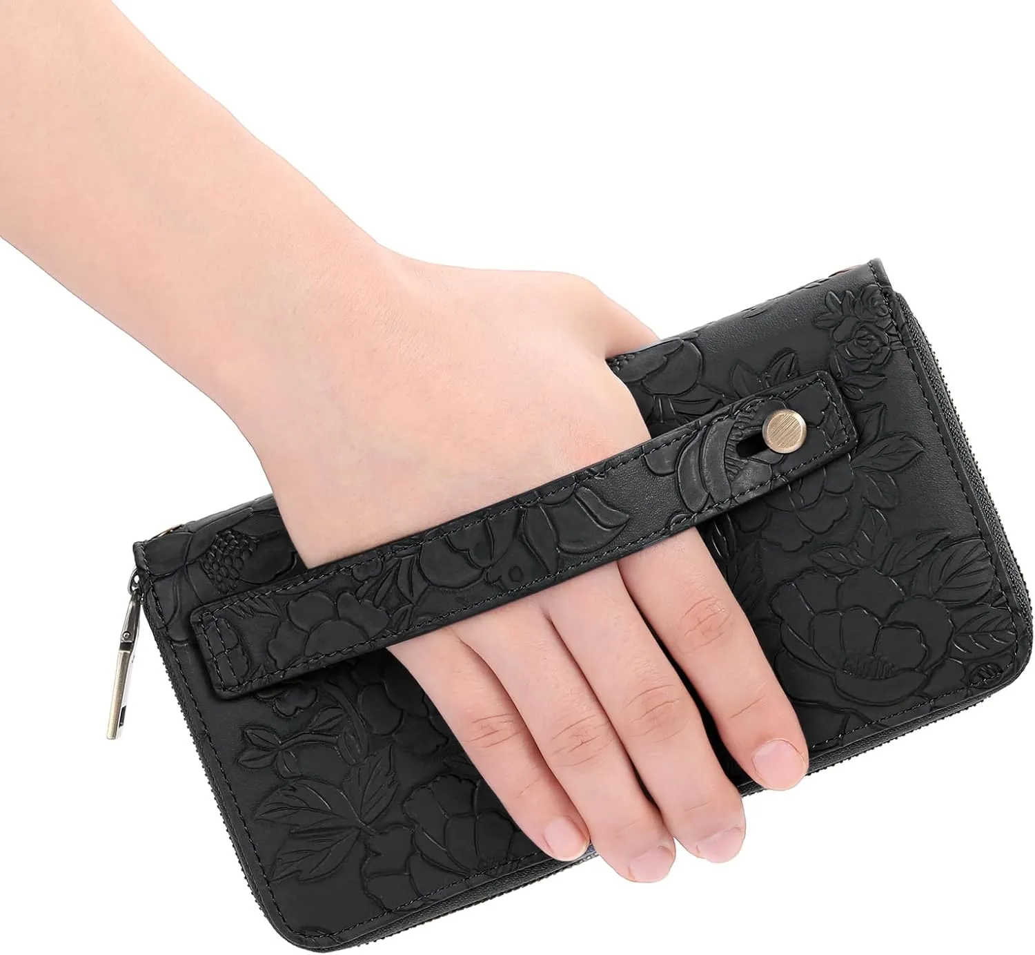 GAEKEAO Wallet for Women Clutch RFID Blocking Wristlet Leather Purse Large Capacity Credit Card Holder with Grip Hand Strap