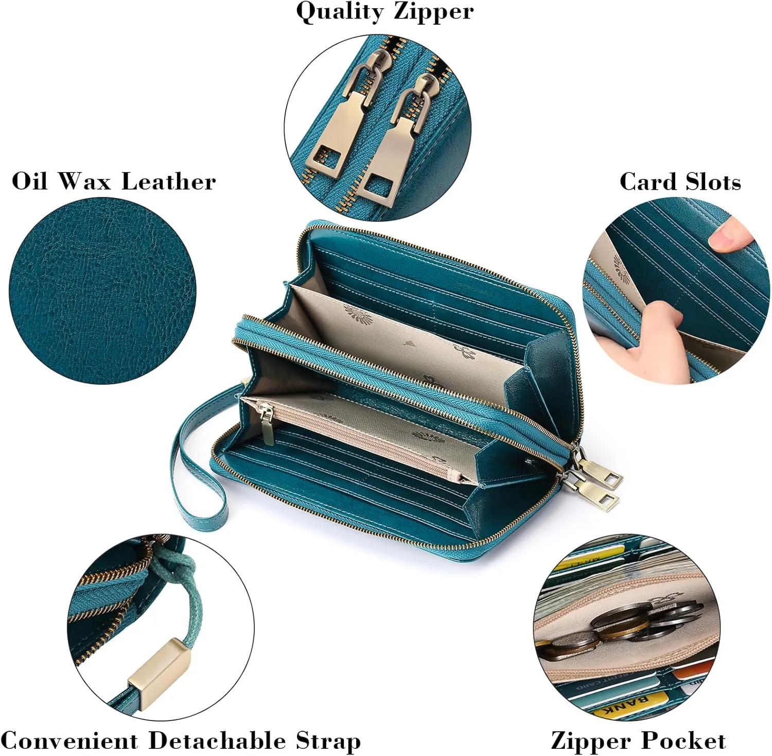 GAEKEAO Wallet for Women Clutch RFID Blocking Wristlet Leather Purse Large Capacity Credit Card Holder with Grip Hand Strap