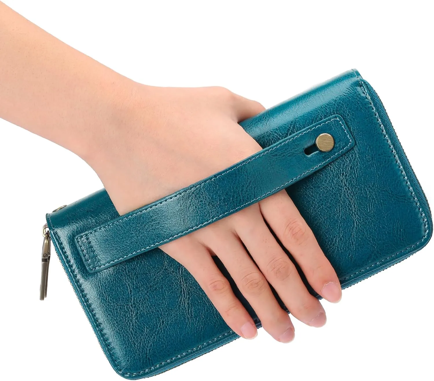 GAEKEAO Wallet for Women Clutch RFID Blocking Wristlet Leather Purse Large Capacity Credit Card Holder with Grip Hand Strap