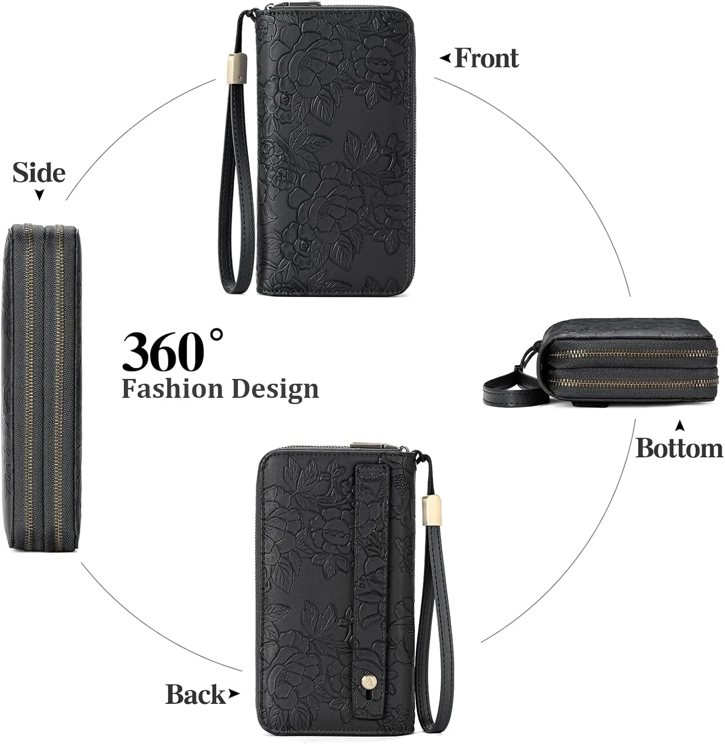 GAEKEAO Wallet for Women Clutch RFID Blocking Wristlet Leather Purse Large Capacity Credit Card Holder with Grip Hand Strap