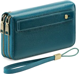 GAEKEAO Wallet for Women Clutch RFID Blocking Wristlet Leather Purse Large Capacity Credit Card Holder with Grip Hand Strap