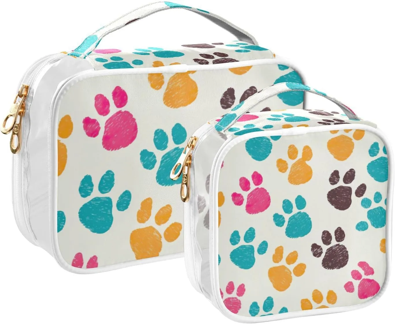 GAIGEO Colorful Dog Paw Print 2 Pack Travel Transparent Bag, Travel Organizer Toiletries and Cosmetic Bag, Clear Plastic Toiletry Bags for Traveling
