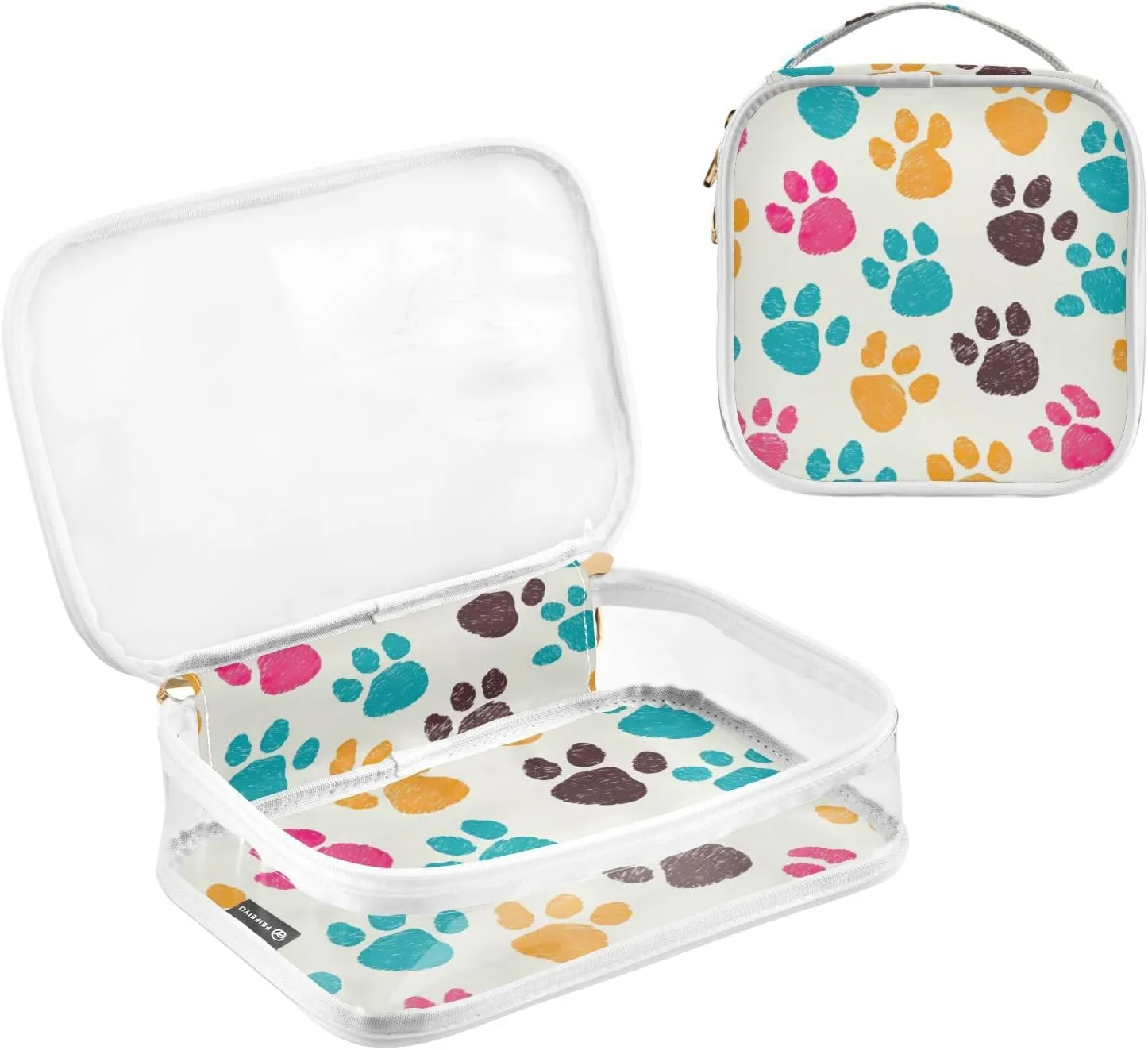 GAIGEO Colorful Dog Paw Print 2 Pack Travel Transparent Bag, Travel Organizer Toiletries and Cosmetic Bag, Clear Plastic Toiletry Bags for Traveling