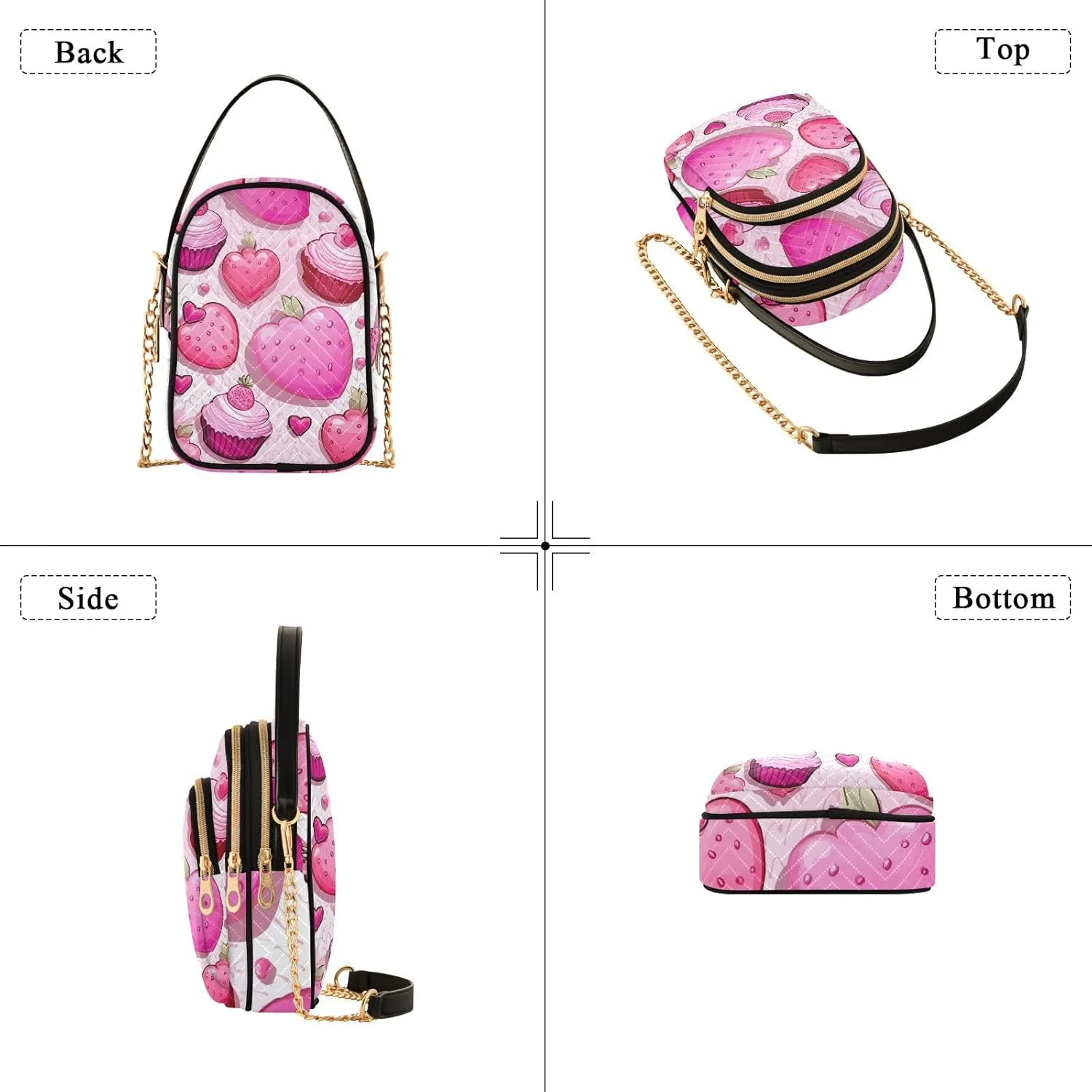 GAIGEO Pink Cupcakes Removable Strap Crossbody Bag, Women's Purses Crossbody, Handbags Crossbody for Women