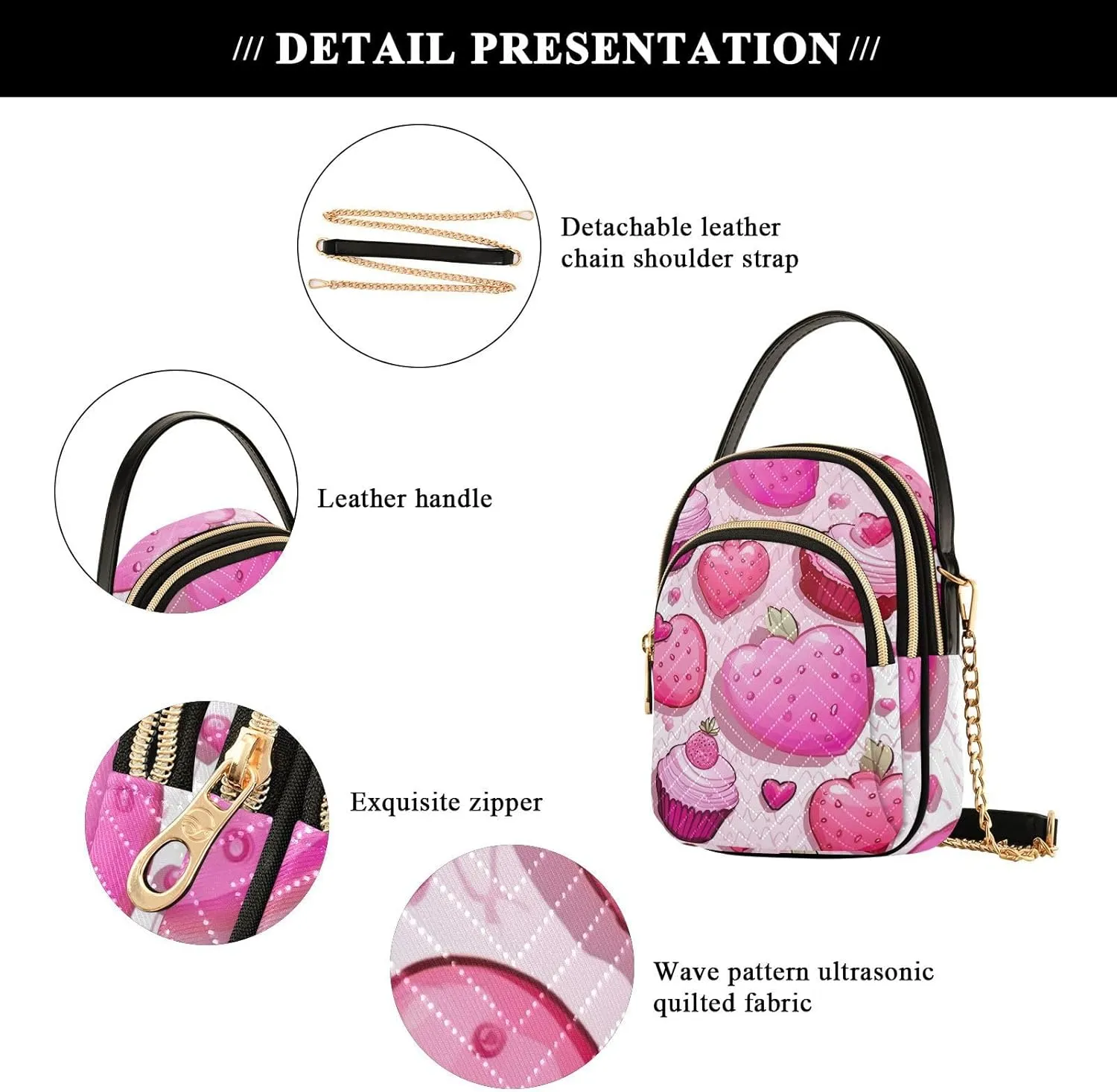 GAIGEO Pink Cupcakes Removable Strap Crossbody Bag, Women's Purses Crossbody, Handbags Crossbody for Women