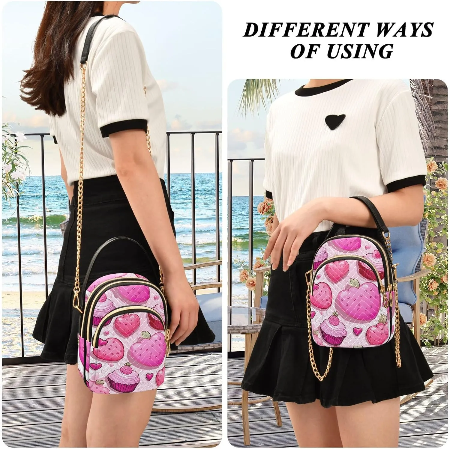 GAIGEO Pink Cupcakes Removable Strap Crossbody Bag, Women's Purses Crossbody, Handbags Crossbody for Women