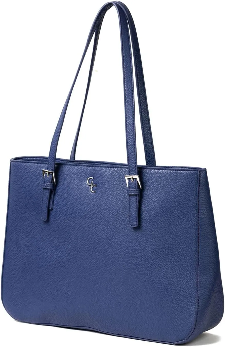 GALWAY Irish Crystal Handbags - Large Tote Bag, 15”L x 4.7”W x 11”H, Navy - Luxury Vegan Leather Bag