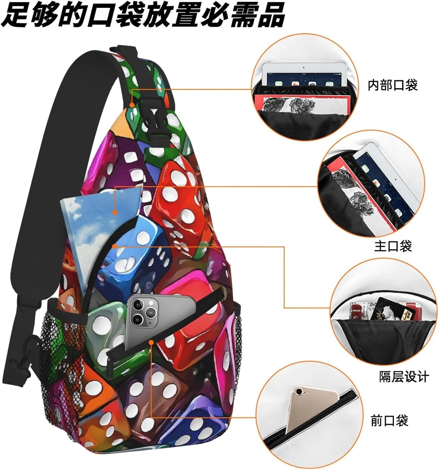 Games Dice Set Print Cross Chest Bag Diagonally For Short-Distance Travel And Daily Use