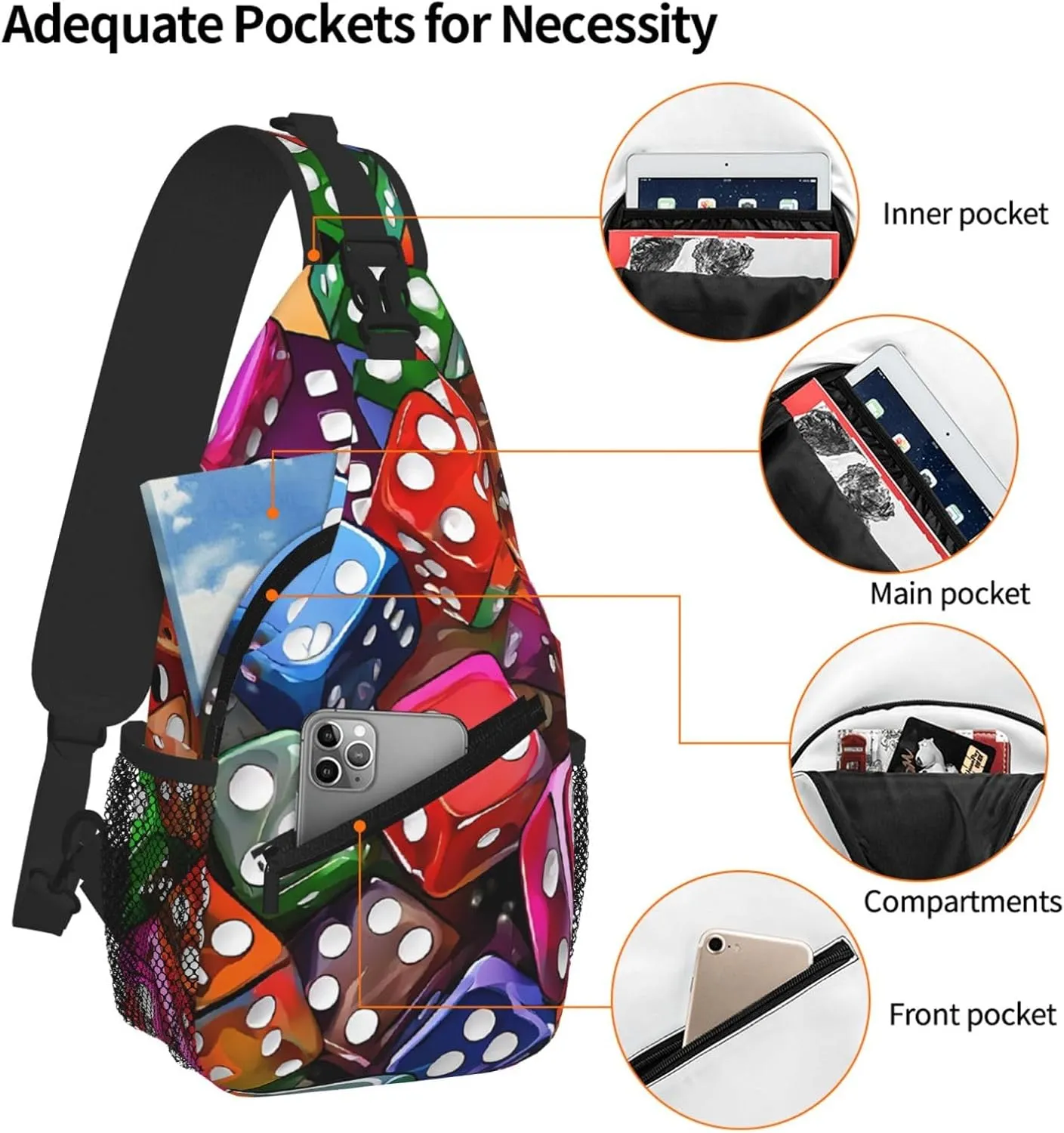 Games Dice Set Print Cross Chest Bag Diagonally For Short-Distance Travel And Daily Use