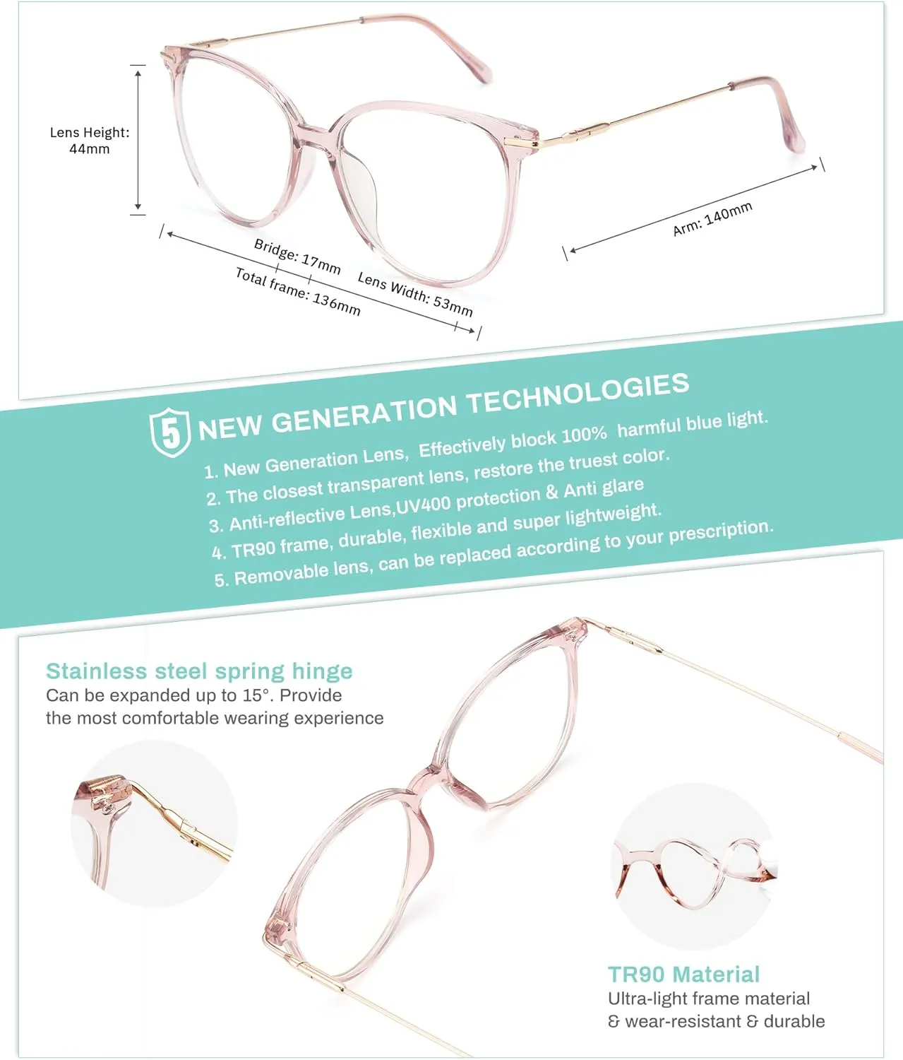 Gaoye Blue Light Blocking Glasses Women/Men, Fashion Cat Eye Fake Eyeglasses UV Ray Filter Computer Gaming Glasses (Pink Frame/Transparent Lens)