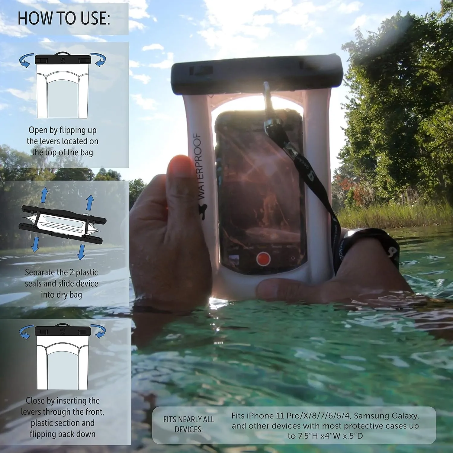 geckobrands Float Phone Dry Bag with Arm Band - Floating Watertight Dry Bag Phone Pouch, Fits Most iPhone and Samsung Galaxy Models Pink