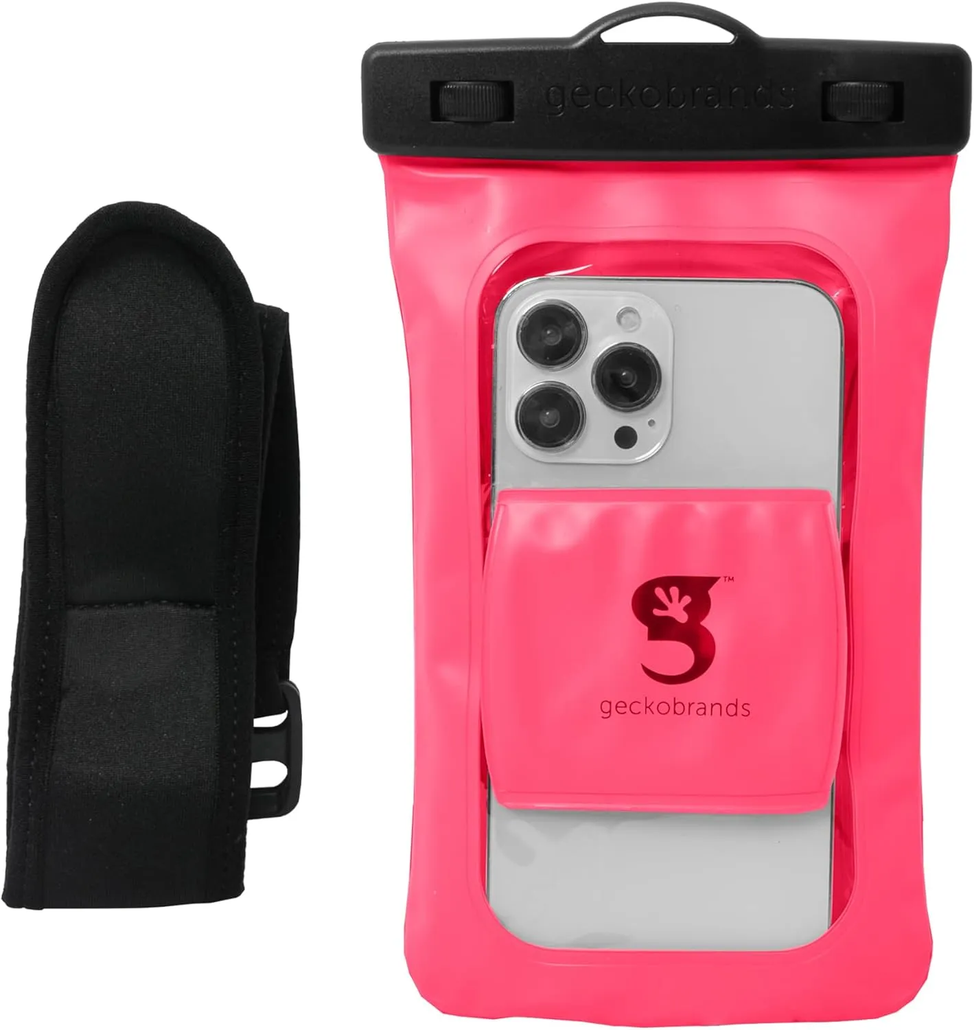 geckobrands Float Phone Dry Bag with Arm Band - Floating Watertight Dry Bag Phone Pouch, Fits Most iPhone and Samsung Galaxy Models Pink