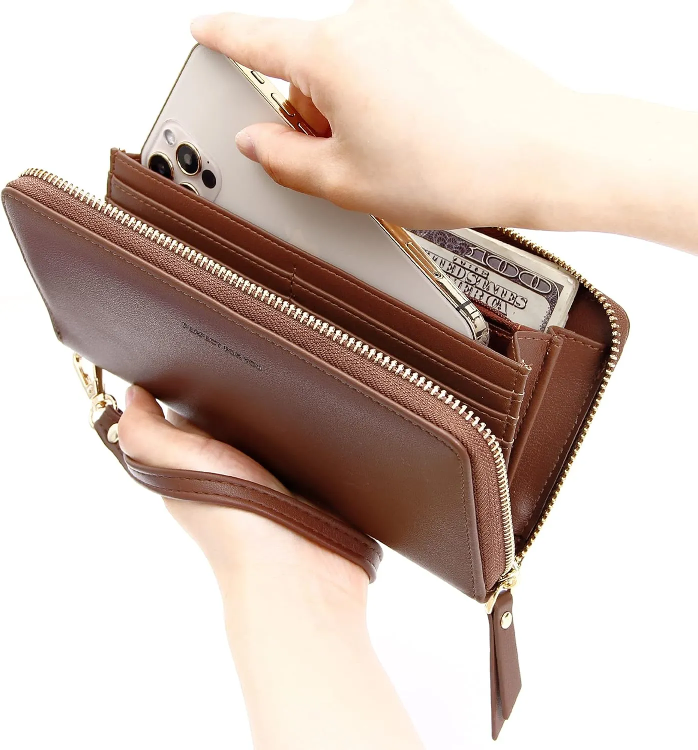 GEEAD Wristlet Wallets for Women PU Leather RFID Blocking Zip Around Long Phone Clutch Wallet