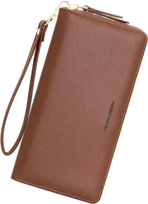 GEEAD Wristlet Wallets for Women PU Leather RFID Blocking Zip Around Long Phone Clutch Wallet