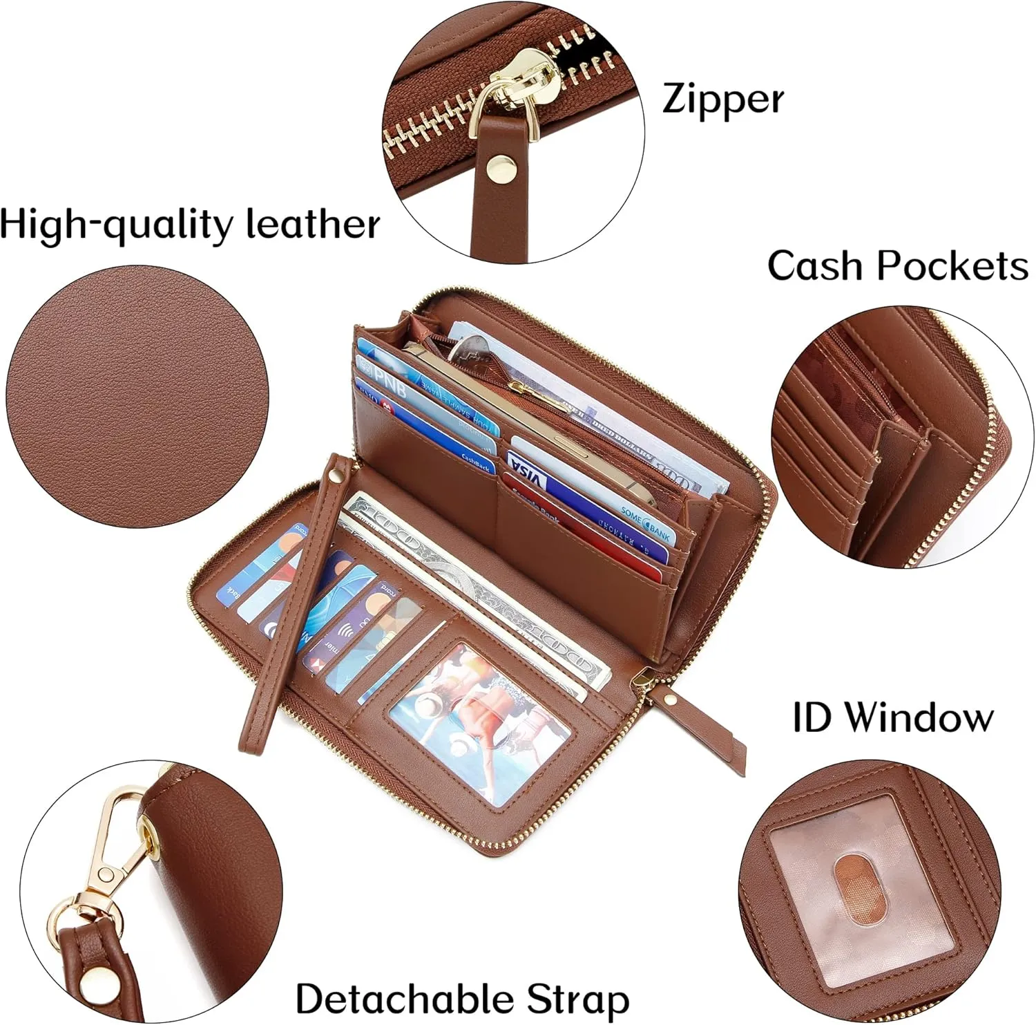 GEEAD Wristlet Wallets for Women PU Leather RFID Blocking Zip Around Long Phone Clutch Wallet