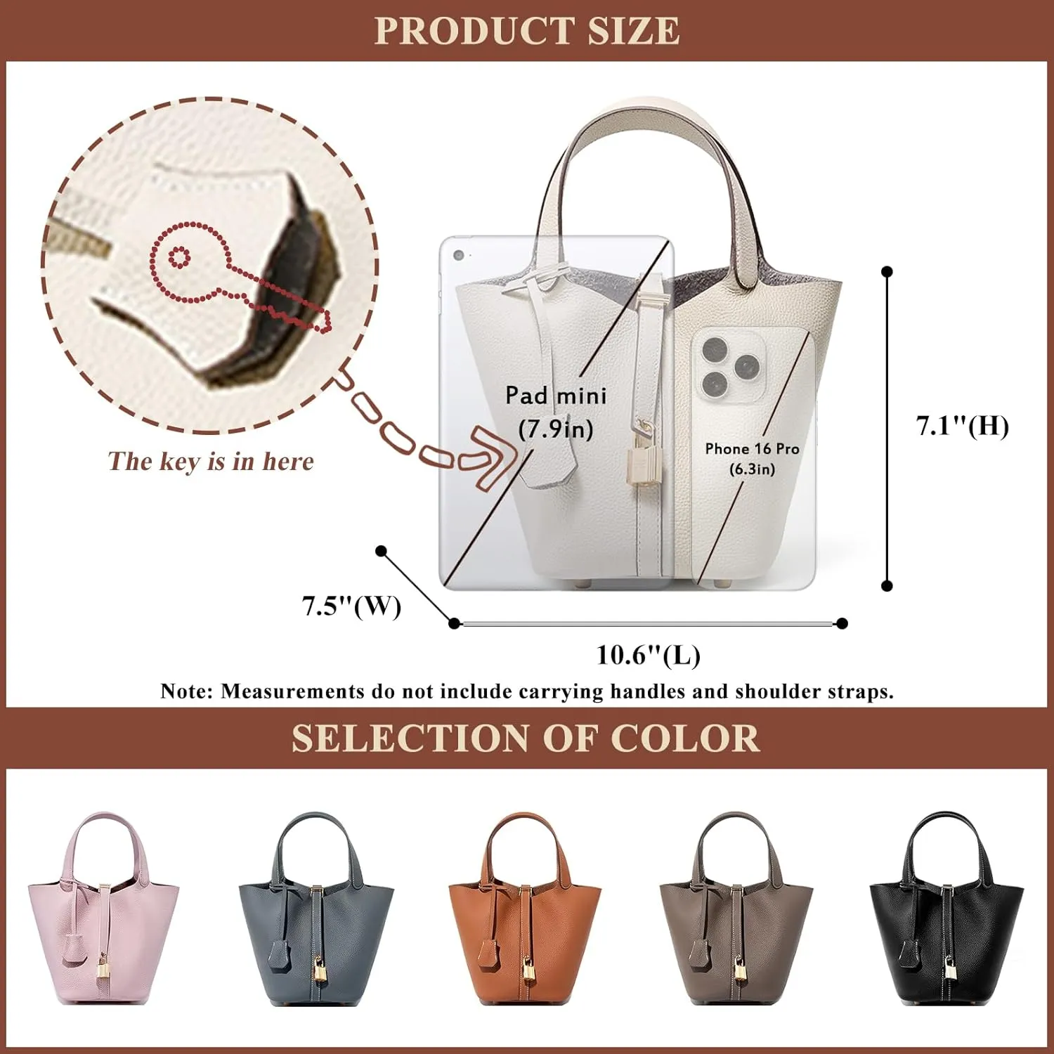 Genuine Leather Bucket Bag for Women Stylish Lock Design Small Satchel Purses Handbags Daily Casual Soft Shoulder Bags