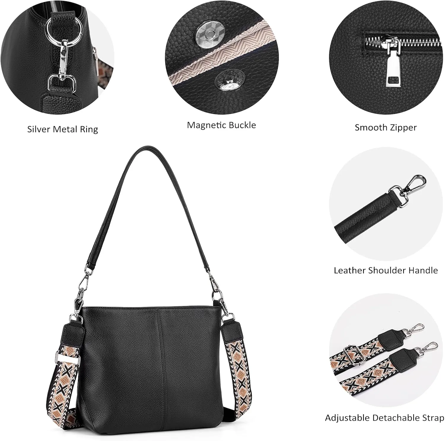 Genuine Leather Purse for Women, Women's Handbags Hobo Bag, Soft Leather Crossbody with Adjustable Wide Strap