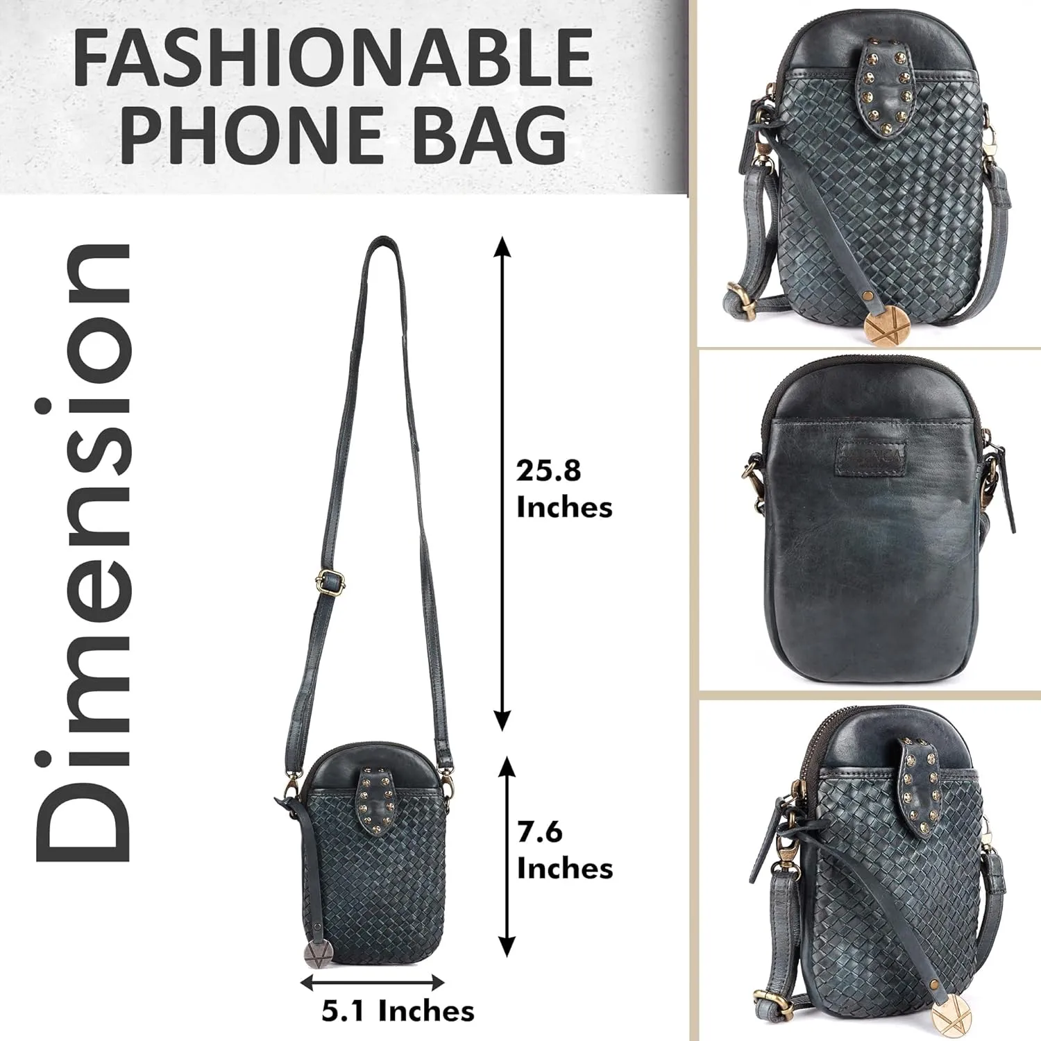 Genuine Leather Small Leather Crossbody Bags For Women Cell Phone Purse With Adjustable & Detachable Strap