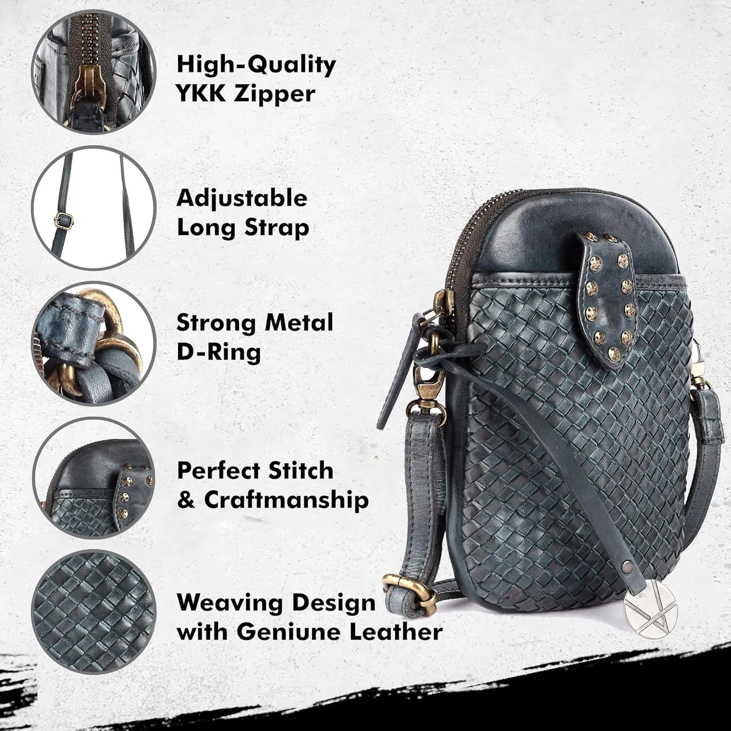 Genuine Leather Small Leather Crossbody Bags For Women Cell Phone Purse With Adjustable & Detachable Strap