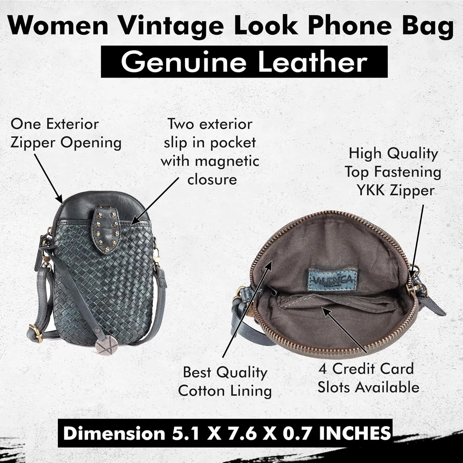 Genuine Leather Small Leather Crossbody Bags For Women Cell Phone Purse With Adjustable & Detachable Strap
