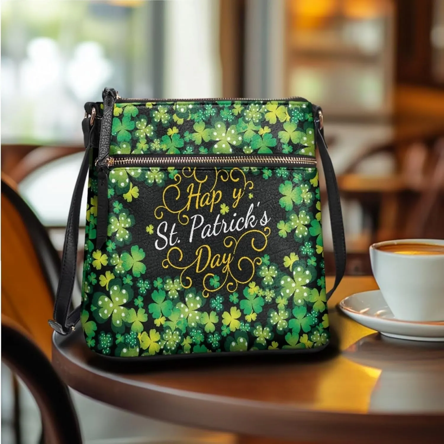 GIFTPUZZ Women Crossbody Purse and Wallet Set for St. Patrick's Day Green Shoulder Bag Leather Tote Bag Lady Handbags
