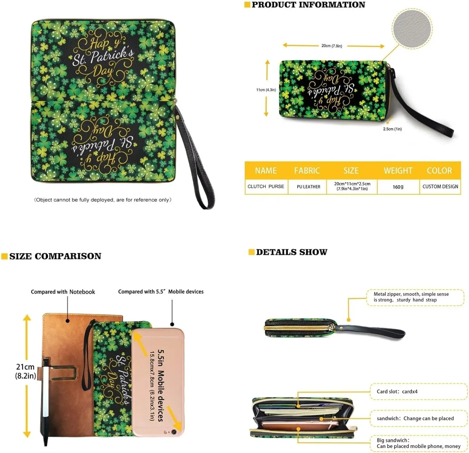 GIFTPUZZ Women Crossbody Purse and Wallet Set for St. Patrick's Day Green Shoulder Bag Leather Tote Bag Lady Handbags
