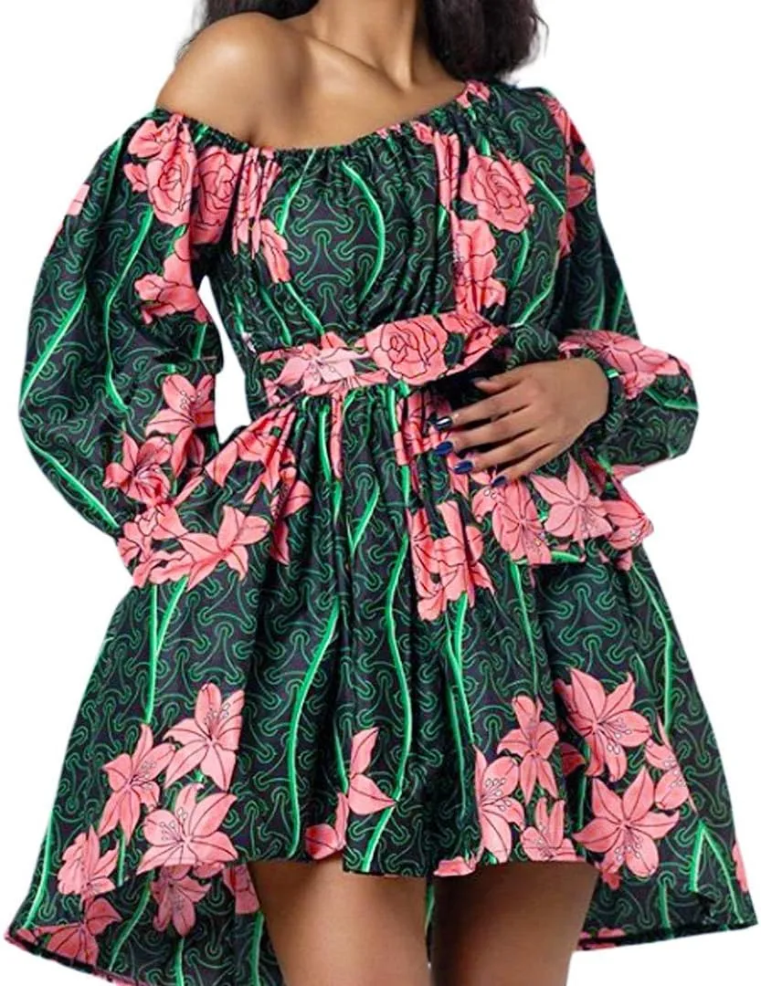 Giovacker Women's African Print Casual Party Dress Dashiki Traditional Costume