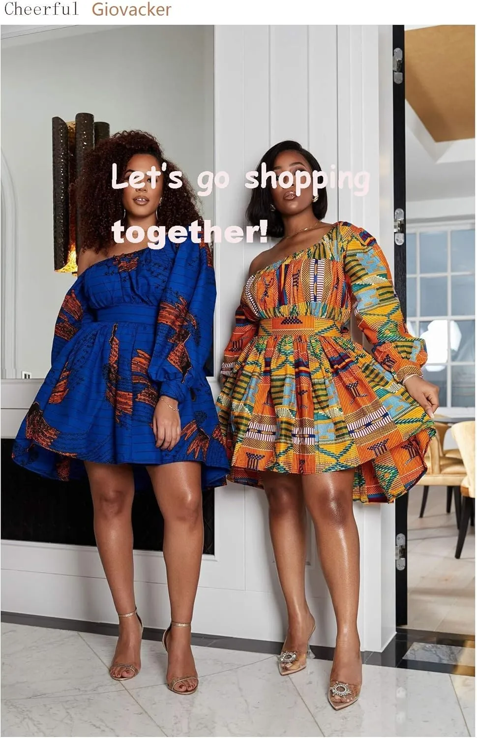 Giovacker Women's African Print Casual Party Dress Dashiki Traditional Costume
