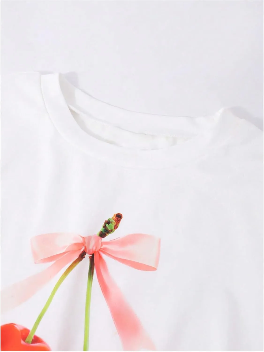 Girl's 2 Piece Cherry Print Summer Outfits Short Sleeve T Shirts and Plaid Ruffled Shorts Cute Clothes