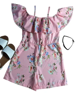 Girls' Butterfly Cold Shoulder Ruffle Romper – Adorable Summer Style